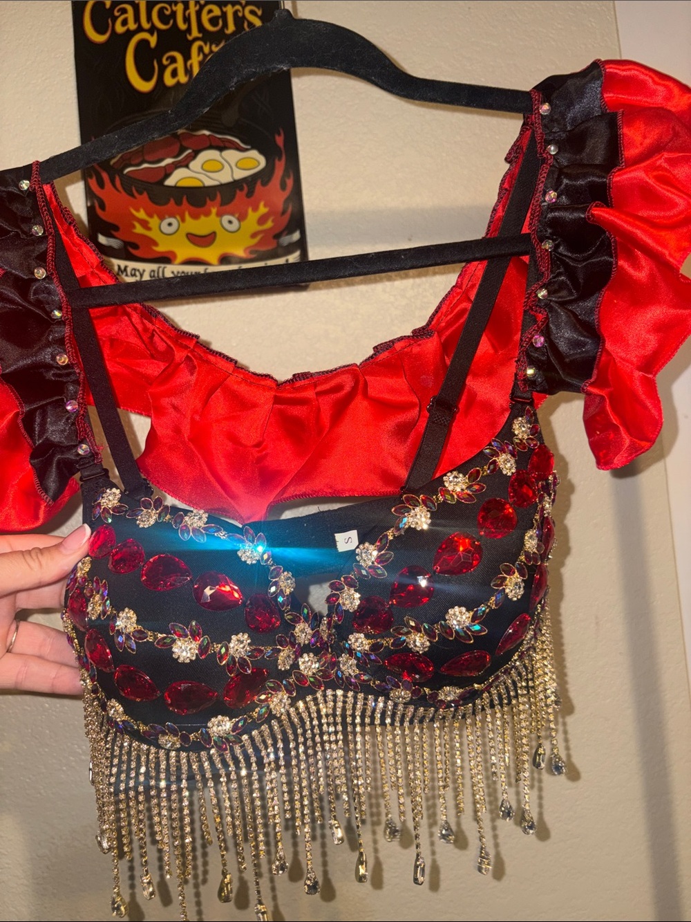 NEW Embellished  Red & Black Sequin Fringe Crop Top and bottoms FULL SET small